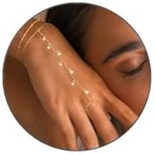 HABIKIP Gold Hand Chain Bracelet Stack Set for Women, 14K Gold Dainty Beaded Finger Ring Bracelets for Womens, Trendy Non Tarnish Chain Rings Bracelet Boho Jewelry Gifts Fashion Accessories