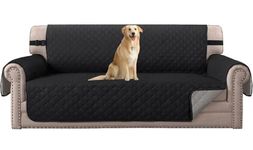 H.VERSAILTEX Reversible Sofa Cover Couch Cover for 3 Cushion Couch Water Resistant Furniture Protector for Pets Dogs Non Slip Sofa Slipcover with Elastic Strap (Sofa, Black/Grey)