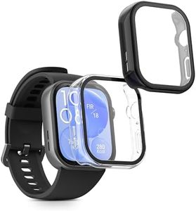 kwmobile Cover Comaptible with Huawei Watch Fit 3 Covers - 2X Tempered Glass with Plastic Frame - Transparent/Black