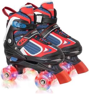 Kids Roller Skates for Boys - Red for Big Kids Age 7 8 9 10 - Adjustable All Light up Wheels Indoor Outdoor Sports Birthday Gift for Son and Grandson