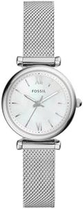Fossil Women's Carlie Mini Quartz Stainless Steel Mesh Three-Hand Watch, Color: Silver (Model: ES4432)