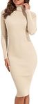 PrettyGuide Women Slim Fit Ribbed Turtleneck Long Sleeve Midi Knit Sweater Dress Beige XS