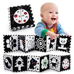 PATPAT® Black and White Baby Cloth Book Double Side Infant Tummy Time Toy Tear Resistance Hangable Cloth Book On Cradle for Toddler Visual Development Toy for Toddle