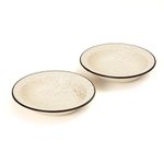 Beyond Homes Handcrafted Ceramic Plates, No-1 Quality Porcelain Must Have for Kitchen, Pasta Maggie Bow Set, Microwave Safe | Chip-Resistant | Matte Finish | Textured: (Set of 2: White Black Rim)