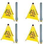 Pro-Graad Commercial 20 inch Multi-Lingual Caution, Wet Floor Pop-Up Safety Cone with Storage Tube | Yellow, Caution - Warning Sign for Retail, Grocery, Office, Cinema, Restaurant, Malls | 4 Pack