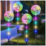 LETMY Solar Lights Outdoor Waterproof, 4 Pack Outdoor Solar Dandelion Lights with 2 Lighting Modes, Colorful Solar Garden Lights Outdoor Landscape Lighting for Yard Patio Lawn Garden Decor