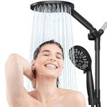 EAARSUO Double Shower Heads, Rainfall Shower Head with Handheld Combo, 9 Modes High Pressure Dual Shower Heads with Handheld Spray Combo, Waterfall Shower Head with Handheld and Bendable Bar (Black)