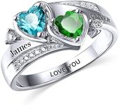 GLAMCARAT Sterling Silver Personalized mothers ring with 2 birthstones family jewelry gift for her promise ring customized name engraved ring, Silver, Cubic Zirconia