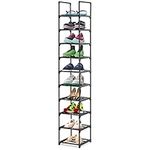 Olyzer 10 Tier Tall Shoe Rack, Narrow Shoe Storage Organizer, Vertical Shoe Stand Shelf, Home Space Saving Shoe Tower for Living Room, Bedroom, Closet, Entryway, Grocery Room, 12.2'' x 12.2''x 68.9''