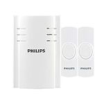 Philips Wireless Doorbell Kit, Plug-in Reciever, 2 Push Buttons, 8 Melodies, 4 Volume Levels, 150 Ft Range, White, DES2280W/27