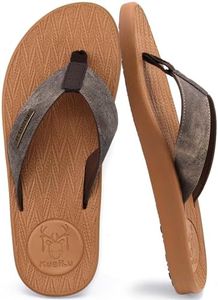 KuaiLu Mens Flip Flops Arch Support Orthotic Orthopedic Plantar Fasciitis Comfortable Waterproof Open Toe Summer Beach Leather Thong Sandals Cushion Slip on Slippers Khaki Size 10