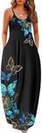 Wolddress Womens 2024 Casual Sleeveless Sundress Plus Size Loose Plain Long Summer Beach Maxi Dress with Pockets S-5X, Butterfly Black, 5X-Large