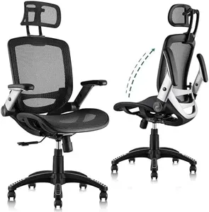 GABRYLLY Ergonomic Office Chair, High Back Home Desk Chair with Headrest, Flip-Up Arms, 90-120° Tilt Lock and Wide Cushion, Big and Tall Mesh Chairs for Man Woman, Black Task Chair