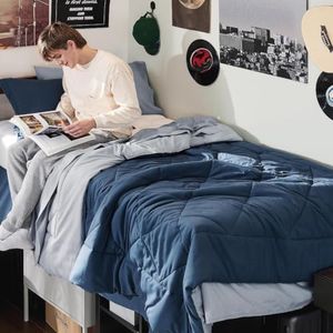 Bedsure Twin XL Comforter - 5 Pieces Reversible Blue Bed in a Bag, Twin XL Bedding Comforter Set College Dorm Essentials for Guys with 1 Flat Sheet, 1 Fitted Sheet, 1 Pillowcase and 1 Pillow Sham