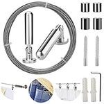 Pinowu Wall Mount Curtain Wire Rod Set for Art Display - Stainless Steel Photo Hanging Wire Clothesline Wire Window Curtain Tension Wire Multi-purpose Crafts Organizer (5 Metres)