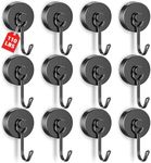 VNDUEEY 12 Pack 110LBS Black Magnetic Hooks Heavy Duty, Strong Swivel Magnetic Hooks for Hanging, Neodymium Magnet Hooks for Fridge Classroom Garage