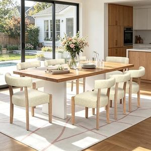 RNKSFX Modern Faux Leather Dining Chairs Set of 8 Upholstered Kitchen & Dining Room Chairs Wooden Mid Century Modern Chairs Low Back, Beige
