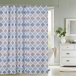 Trimming Shop Polyester Shower Curtain Bathroom Curtain Mould & Mildew Resistant With 12 Curtain Hook Waterproof Bath Curtain 180 x 180cm Long Shower Curtain Liner Washable, Blue & Grey Pattern