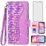 Asuwish Phone Case for Alcatel TCL A3 A509DL / A30 Wallet Cover with Screen Protector and Flip Credit Card Holder Bling Glitter Stand Cell TCLA3 TLC A 3 3A 509DL 30A 5102 5.5 inch Women Girls Pink