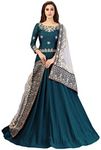 Trendmalls Women's Georgette Embroidery Anarkali Suit Set Stitched (TM.G62-Teal Blue-XXL)