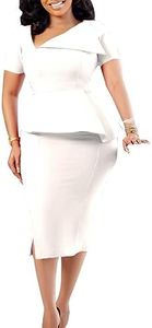 Cololura Women Womens Crew Neck Peplum Work Business Bodycon Pencil Dress, White, Large