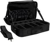 (Not Made In China) 2 Pack, Makeup Train Case, Cosmetic Travel Organizer For Professional Beauty Artist, Portable Storage Bag W/Adjustable Dividers For Jewelry and Brushes (Black, Large)