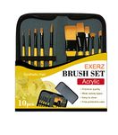 Exerz Acrylic Paint Brush Set 10 pcs Synthetic Hair Artist Professional Brushes in a Travel Case/Perfect for Acrylic Watercolour Gouache & Face Paint - Acrylic