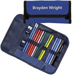 12 Colouring Pencils, 2 HB Pencils, Helix Sharpener and Eraser inside Printed WrapCase all personalised with Name (Royal Blue)