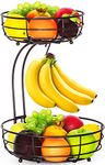 Mutool Fruit Basket, 2-Tier Fruit Bowl with Banana Hanger, Kitchen Countertop Rack, Metal Bowls Perfect for Holding Fruit, Vegetables, Snacks, Cupcakes (Bronze)