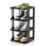 Small Shoe Rack for Closet - Free Standing Narrow Shoe Rack Organizer for Dedroom Dorm, Mini Stackable Shoe Rack Shelf for Entryway Garage Entrance, 4 Tier Vertical Black Shoe Cubby for Small Spaces