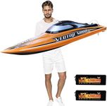 SOWOFA 31.5" Large Remote Control Boat for Adults 798-4P Brushless Speedboat 80km/h+, Two 5200 mAh Battery for Power at Same time,Upgraed All Metal Rudder