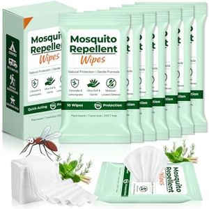 70 Pack Natural Mosquito Repellent Wipes, Portable Travel-Size Insect Bug Repellent Wipes in Resealable Pouches, 10 Wipes per Pack, for Camping, Hiking, Travel, Patio & Garden Outdoor Protection