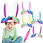 Suroomy 4 Pack Easter Inflatable Bunny Ring Toss Game Easter Rabbit Ears Inflatable Funny Games Toys Gift for Kid Party Family( 16 Rings&1 Inflator&4 Rabbit Ears ), Yellow,Blue,Pink,Purple