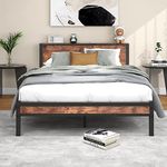 Diolong Queen Bed Frame with Wood Headboard, Platform Bed Frame Queen Size with Storage Shelf, Heavy Duty/Reinforced Support Leg/Mattress Foundation/No Box Spring Needed/Vintage Brown