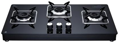 Whirlpool 75cm 3 Burner Gas Stove | GRANDIOSA ULTRA LOTUS 753 CT BR | SABAF Brass Burners & Valves | 8mm Toughened Glass Top | Dual-Tone Designer Knobs | 10 Yr Burner & 5 Year Glass Warranty | Black