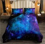 Erosebridal Galaxy Comforter Set Twin Dark Blue Purple Starry Sky Outer Space Bedding Set for Kids Boys Girls Teen Nebula Stars Bed Comforter Set All-Season Reversible Black Quilt Duvet 1 Pillow Case