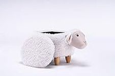 Home 2 Office Sheep Ottoman with Storage for Kids' Bedroom, Playroom, Nursery or Recreation Room Decor, Soft Animal-Shaped Toddler Furniture with Wooden Legs