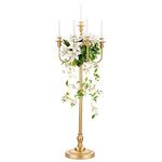 Romadedi Candelabra Gold for Wedding Decor: 50’’ Tall Candelabra Floor Candle Floral Centerpiece Stand for Events Party Ceremony Aisle Reception Decorations for 5 Candlesticks