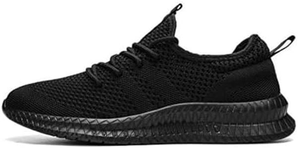 FUJEAK Men Walking Shoes Men Casual Breathable Running Shoes Sport Athletic Sneakers Gym Tennis Slip On Comfortable Lightweight Shoes for Jogging Black US Size 13.5