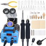 YIHUA 939D-II Pyrography Wood Burning Kit Station with 2 Pyrography Pens (Solid-Tip & Wire-Nib) with 10 Pyrography Solid Tips 20 Wood Burning Wire Nibs (UK Plug)