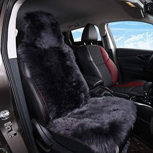 OGLAND Sheepskin Fur Car Seat Covers, Universal Size Australian Long Wool Car Seat Cushion for Adult Man Women, 1 Piece Seat (Steel)