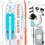 Tuxedo Sailor Large Size Inflatable Fishing Kayak 12'×34"×6" Ultra Long Paddle Board, Stand Up Paddle Board Complete Accessories, Fishing Support Bases, Kayak Seat etc Suitable for fishing