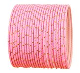 Touchstone Colorful Bangle Collection Indian Bollywood Exclusive Golden Glaze Pink Color Designer Jewelry Bangle Bracelets. Set of 24 for Women.