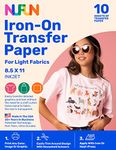 NuFun Activities Transfer Paper for T Shirts for Light Fabrics, Inkjet Printable Iron-On Heat Shirt Printing and DIY Projects - 8.5x11” - 10 Sheets