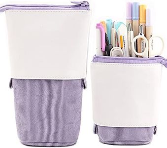 Red Dollar Pen Pencil Telescopic Holder Stationery Case, PU Corduroy Stand-up Transformer Bag Colorful Organizer, Great for Cosmetics Pouch Makeup Bag (Purple)