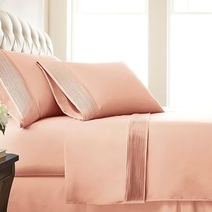 Southshore Fine Living, Inc. California King Pleated Sheet Set, 4-Piece, 21" Extra Deep Pocket Cal King Bed Sheets | Flat Sheet, Fitted Sheet, 2 Pillowcases | Easy Care Microfiber Bedsheets | Blush