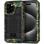 Beasyjoy for iPhone 15 Pro Case Waterproof, Metal Heavy Duty Full Body Protective Case with Built-in Screen Protector, Military Grade Shockproof Dustproof Defender Case for iPhone 15 Pro 6.1", Camo