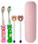 Styllent 4 Pack Of Kids & Baby Tongue Cleaner & Tooth Brush Hugine Soft Bristle Reusable Food Grade Quality With Travel Capsule Holder Plastic Storage Flexible Design Oral Care - Manual, Multicolor