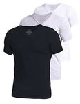 Comfneat Men's 3-Pack Stretchy Cotton Spandex Undershirts V-Neck T-Shirts (Black+Light Grey+White V-Neck 3-Pack, S)