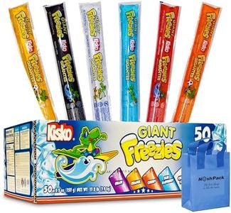 50 Pack Kisko Freezies Giant Freeze Pops, 5.5 Ounce Assorted Flavors Bulk Freezer Pop Jumbo Ice Pops, Freezies Popsicles, Kisko Giant Freezies, with Nosh Pack Bag